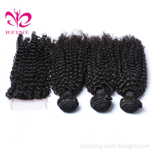 Unprocessed Virgin Brazilian Hair 9A Jerry Curl Bundles with Closure Remy Hair Bundles Brazilian Kinky  Curl with Closure